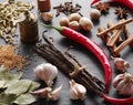 Different spices on rocked table. Royalty Free Stock Photo