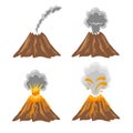 Different stages of volcano. Vector set