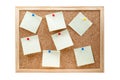 Different sticky notes on a cork board isolated Royalty Free Stock Photo