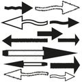 different straight arrows. Graphic elements. Set for decorative design. Vector illustration. stock image.