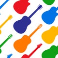 Different style colorful guitars seamless vector pattern on a white background Royalty Free Stock Photo