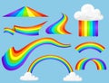 Different style rainbow color strips after rain optical sky effect vector set. Royalty Free Stock Photo