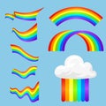 Different style rainbow color strips after rain optical sky effect vector set. Royalty Free Stock Photo