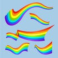 Different style rainbow color strips after rain optical sky effect vector set.