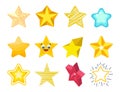 Different style shape silhouette shiny star icons collection vector illustration. Royalty Free Stock Photo