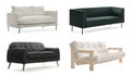 Different stylish comfortable sofas on white background, collage