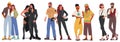 Different Subculture Couples. Hipster, Goth And Dandy, Biker With Rastaman Reggae Male And Female Characters Community Royalty Free Stock Photo