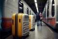 Different suitcases on tile floor