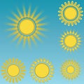 Different sun icons set blue sky background Royalty Free Stock Photo