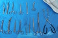 Different surgical instruments on table, flat lay Royalty Free Stock Photo