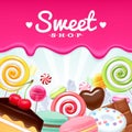 Different sweets colorful background.