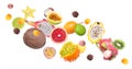 Different tasty exotic fruits flying on white background. Banner design Royalty Free Stock Photo