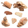 Different tasty sliced bread on white background Royalty Free Stock Photo