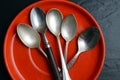 Different teaspoons on a plate Royalty Free Stock Photo