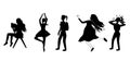 Different teenage girl silhouettes drawing pattern. Black Sketch teenage girl motions on white background.