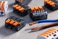 Different terminal blocks, two-wire cable Royalty Free Stock Photo