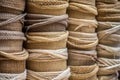 different thicknesses of jute soles stacked for crafting espadrilles