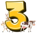 Different three farm animals attached to number three