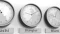 Round clock showing Shanghai, China time within world time zones. Conceptual 3D rendering Royalty Free Stock Photo