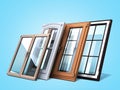 Different tipes of window sale promotion background 3d render on blue gradient