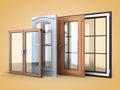 Different tipes of window sale promotion background 3d render on color gradient