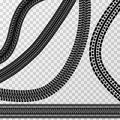 Different tire car and bike tracks on checkered background - vector stock Royalty Free Stock Photo
