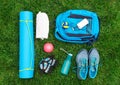 Different tools and accessories for sport. Royalty Free Stock Photo