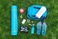 Different tools and accessories for sport. Royalty Free Stock Photo