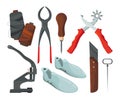 Different tools for shoe repair. Vector pictures in cartoon style Royalty Free Stock Photo