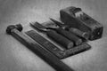 Different tools used in the carpentry work. Work bench with tools of a carpenter doing wood work Royalty Free Stock Photo