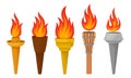 Different Torches With Brightly Burning Fire Vector Set