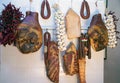 Different traditional hungarian sausages and ham hangs at the s Royalty Free Stock Photo