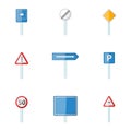 Different traffic signs icons set, cartoon style