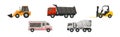 Different Transport with Forklift, Tractor and Lorry Vector Set