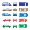 Different transportation car. Sedan car, hatchback, universal car, suv, van, mini car set. Vehicle collection in top Royalty Free Stock Photo