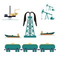 Different transports constructions and factories of oil petrol industry flat icons set isolated Royalty Free Stock Photo