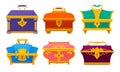 Different Treasure Chests and Trunks with Golden Keyhole Vector Set