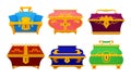 Different Treasure Chests and Trunks with Golden Keyhole Vector Set