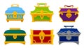 Different Treasure Chests and Trunks with Golden Keyhole Vector Set