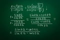 Different trigonometric identities written on green chalkboard Royalty Free Stock Photo