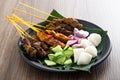 3 different type of Malaysian satay. chicken, beef and mutton satay