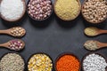 Different type of raw dry legumes composition Royalty Free Stock Photo