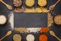 Different type of raw dry legumes composition Royalty Free Stock Photo