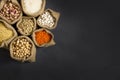 Different type of raw dry legumes composition Royalty Free Stock Photo