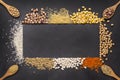 Different type of raw dry legumes composition Royalty Free Stock Photo