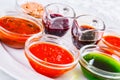 Different type of sauces on white plate Royalty Free Stock Photo