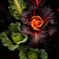 Different typea of cabbages on black background Royalty Free Stock Photo