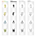 Different types of bacteria and viruses. Funny Viruses set collection icons in cartoon black monochrome outline style Royalty Free Stock Photo