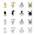 Different types of bacteria and viruses. Funny Viruses set collection icons in cartoon black monochrome outline style Royalty Free Stock Photo