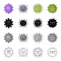 Different types of bacteria and viruses. Funny Viruses set collection icons in cartoon black monochrome outline style Royalty Free Stock Photo